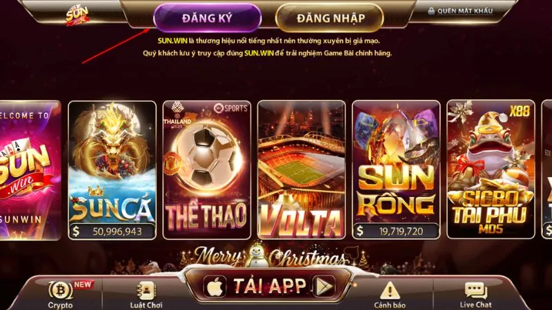 Nhấn vào nút Đăng ký để tiến hành đăng ký tài khoản tại Sunwin